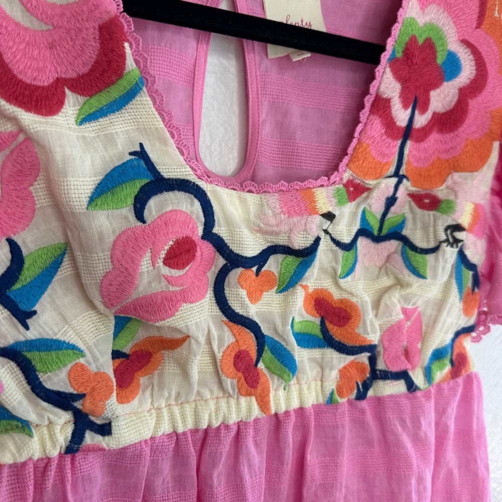 Plenty by Tracy Reese Embroidered Babydoll Blouse Pink Flutter Sleeve Top Medium - Picture 5 of 8